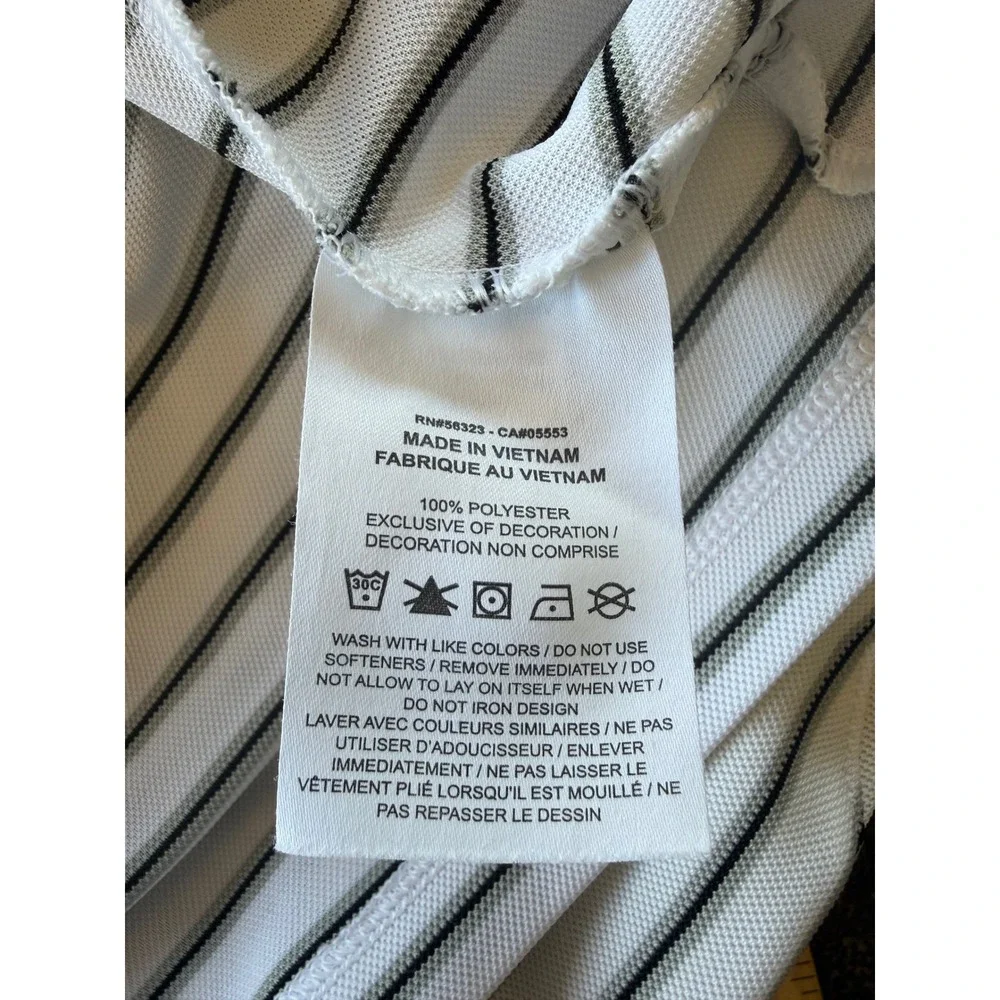Nike Dri-FIT Mens Large Golf Polo Shirt White Gray Black Striped Short Sleeve
